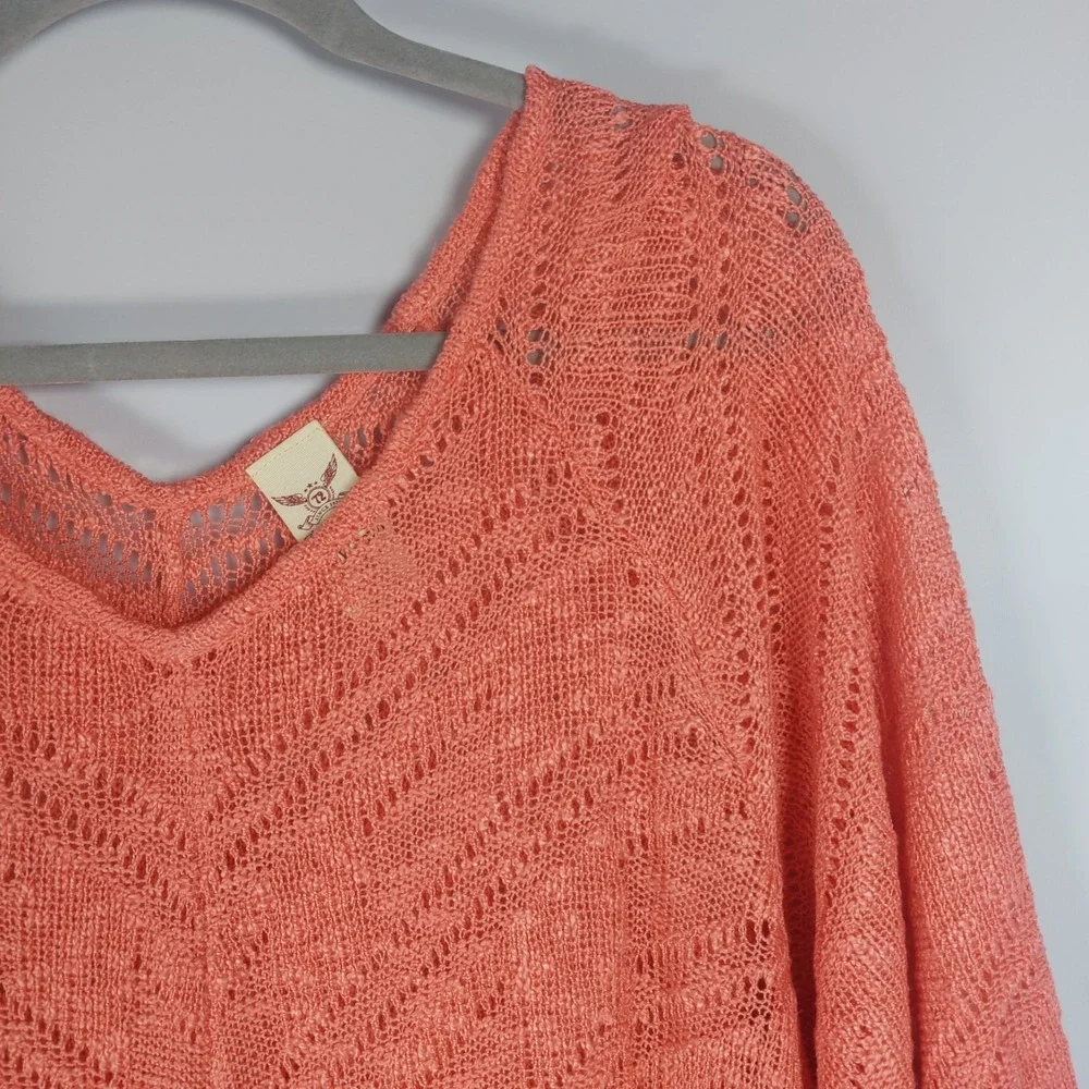 Faded Glory Womens 2X Coral ‎ Tunic Sweater Handkerchief Hem Stretch Sheer